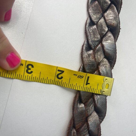 Leather Belt Metallic sheen Brass Buckle Vintage Braided 47\